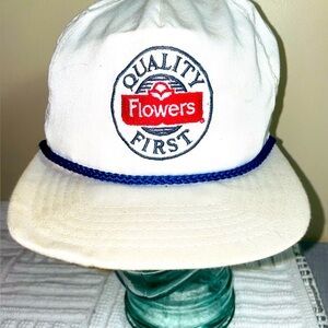 Vintage white hat, baseball cap, flowers farmer hat, adjustable, white blue red